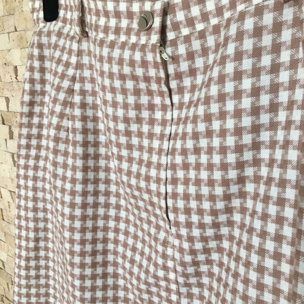 Brown & White Houndstooth Print Skirt