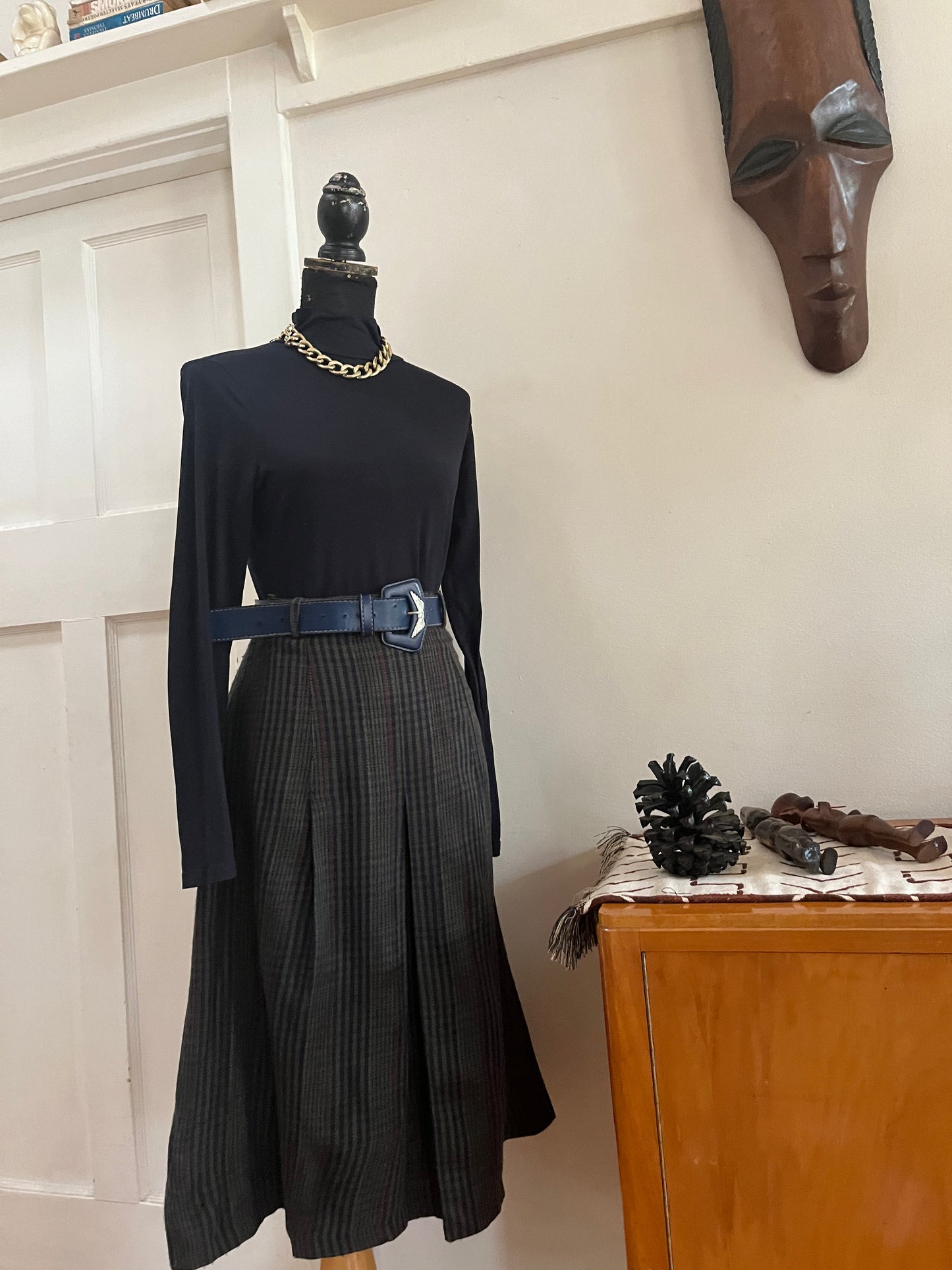 Navy Scotch Pleated Skirt