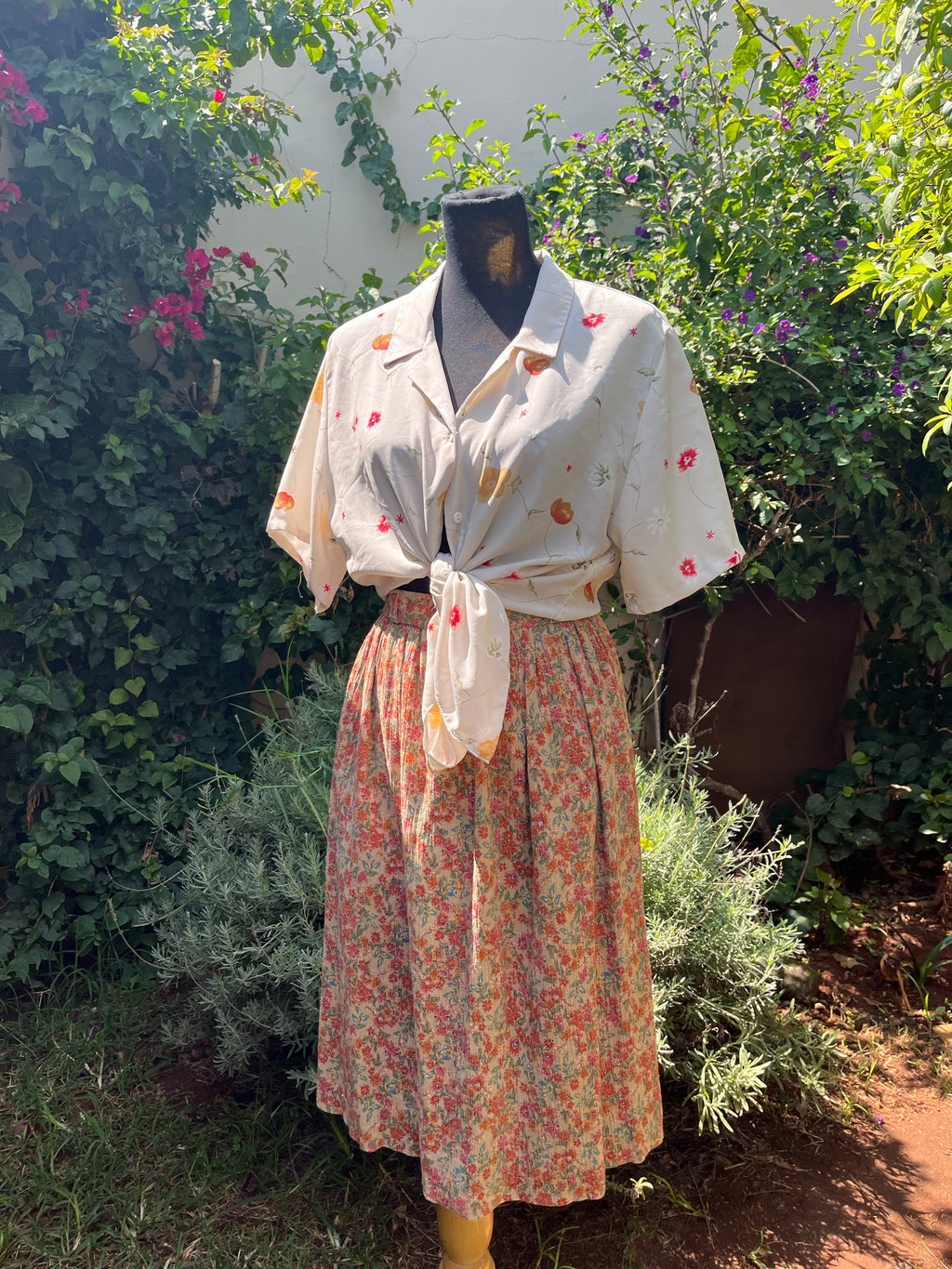 Floral High waist vintage skirt