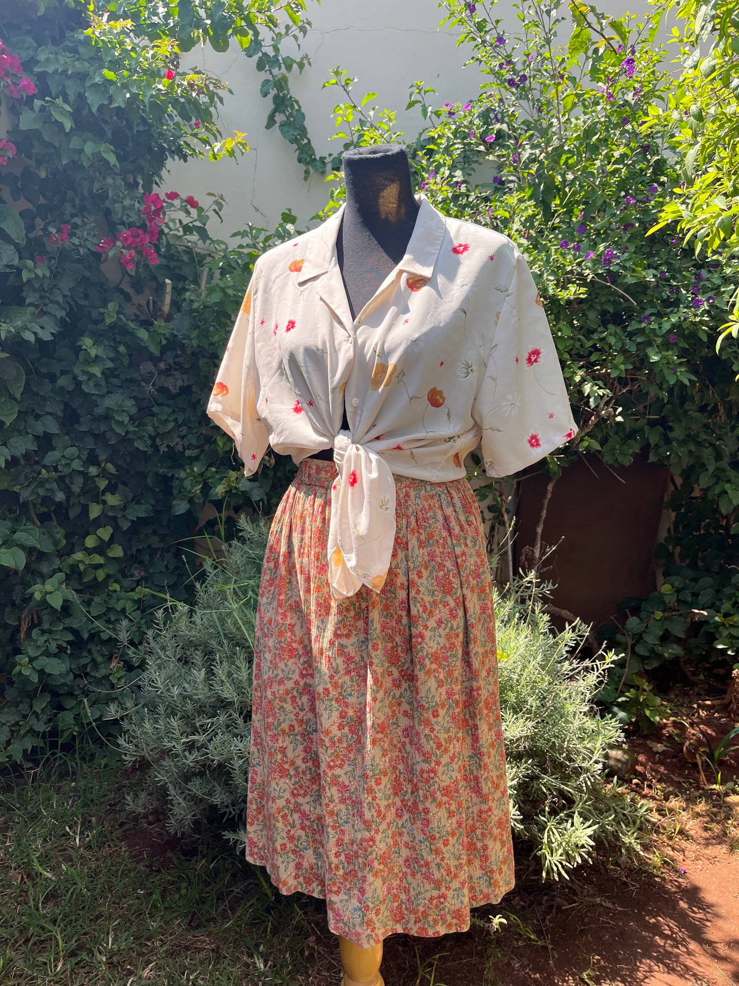 Floral High waist vintage skirt
