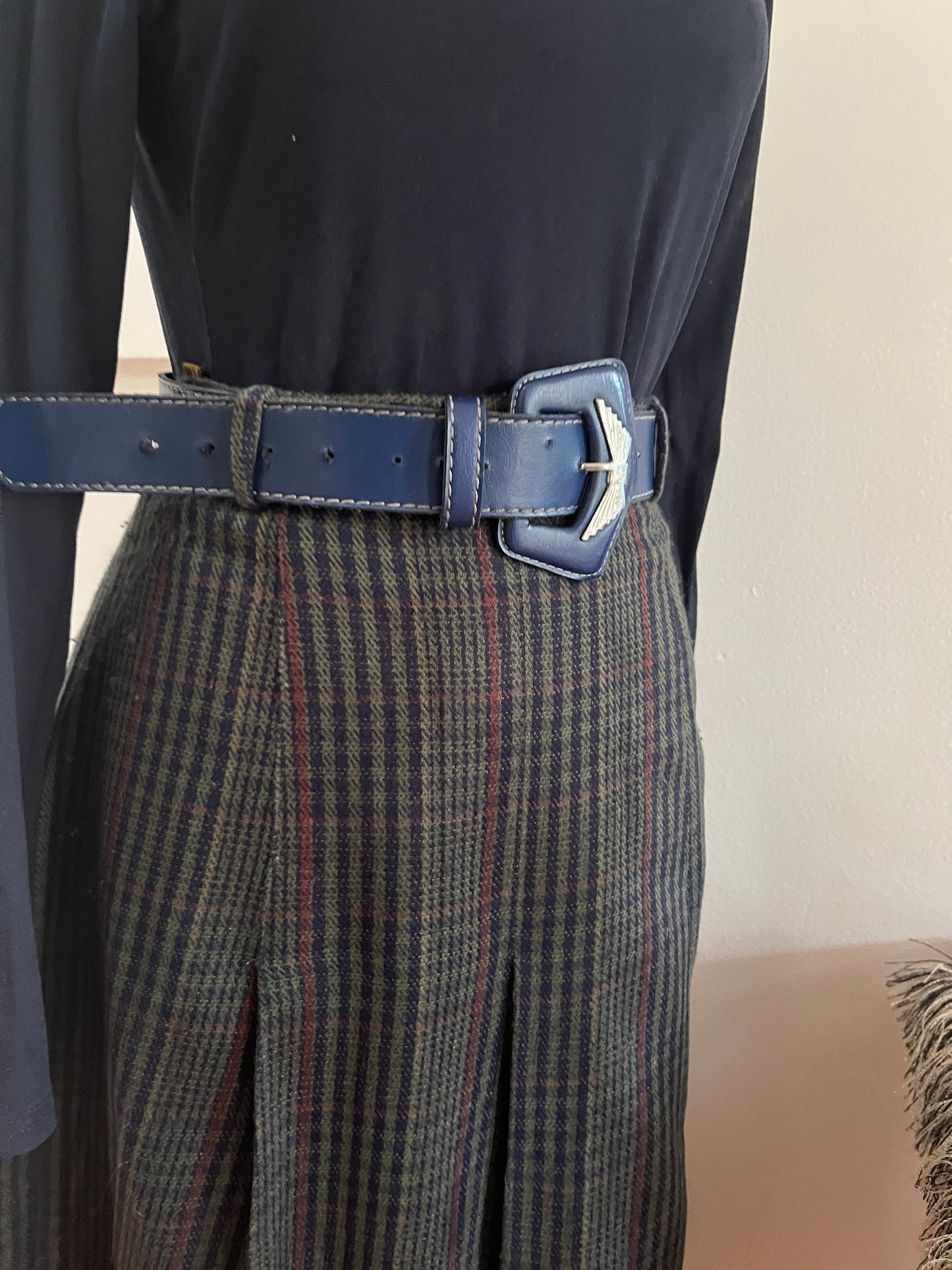 Navy Scotch Pleated Skirt