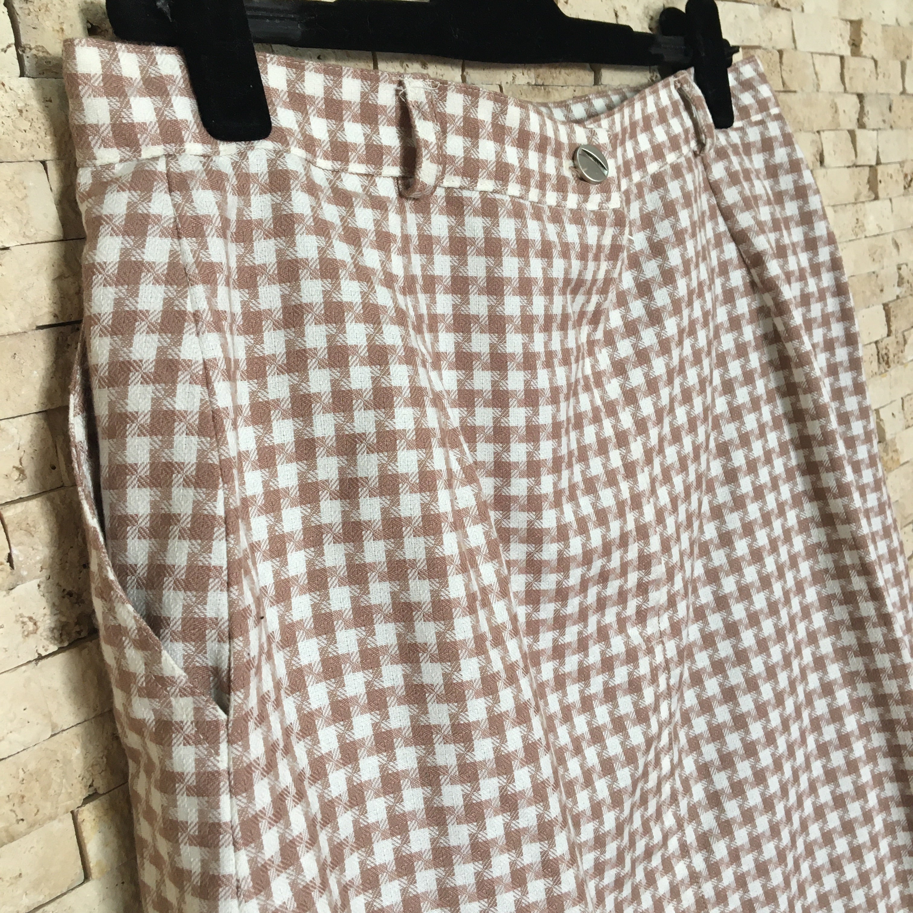 Brown & White Houndstooth Print Skirt