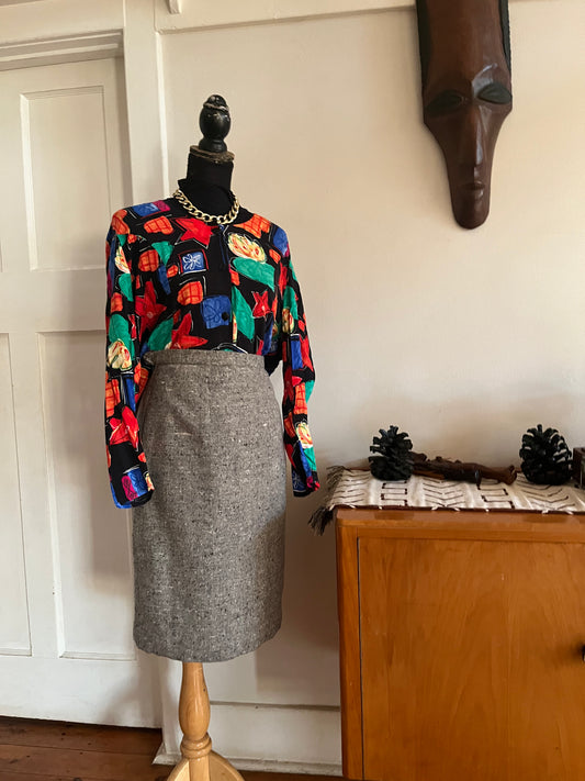 Grey Wool Pencil Skirt