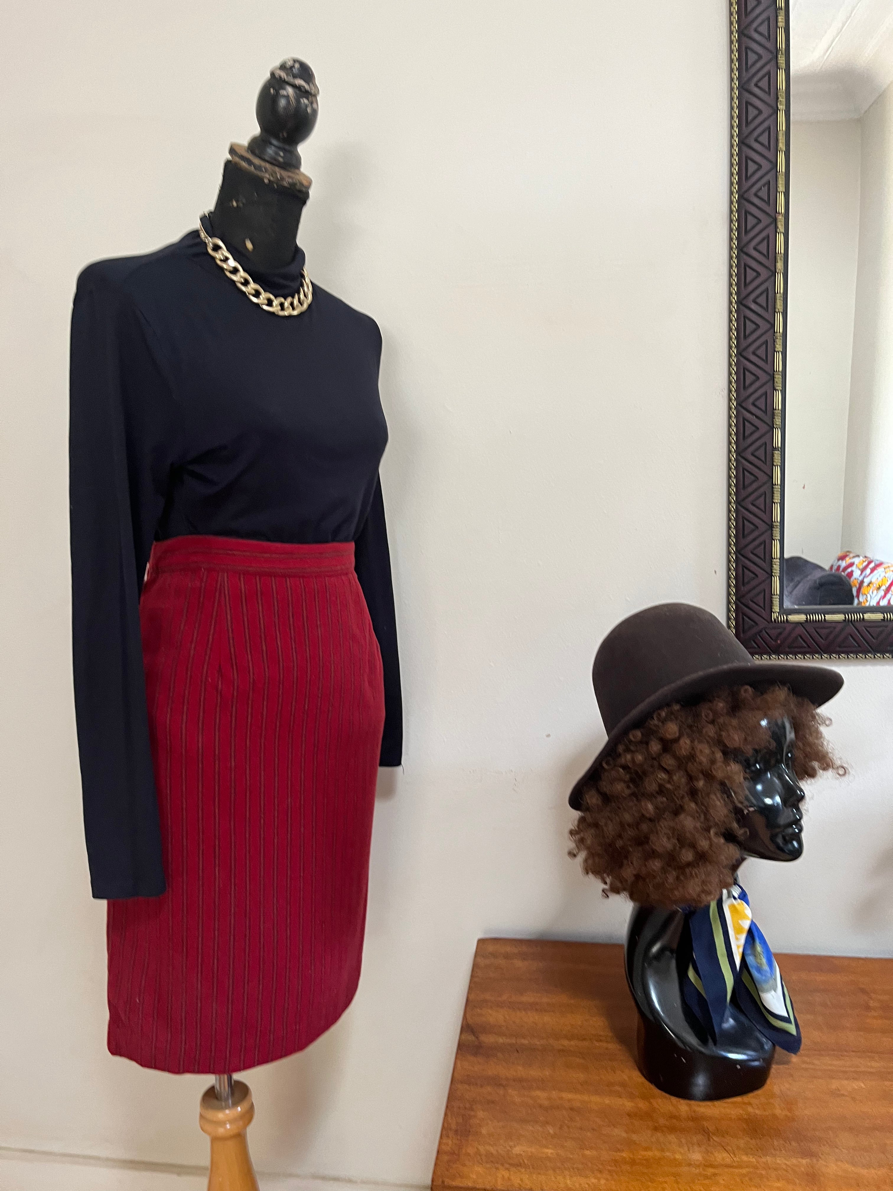 Red Striped Wool Skirt