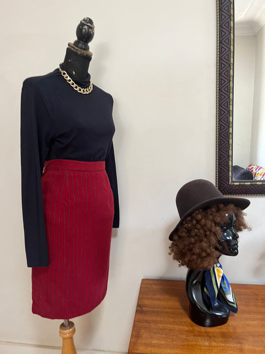 Red Striped Wool Skirt