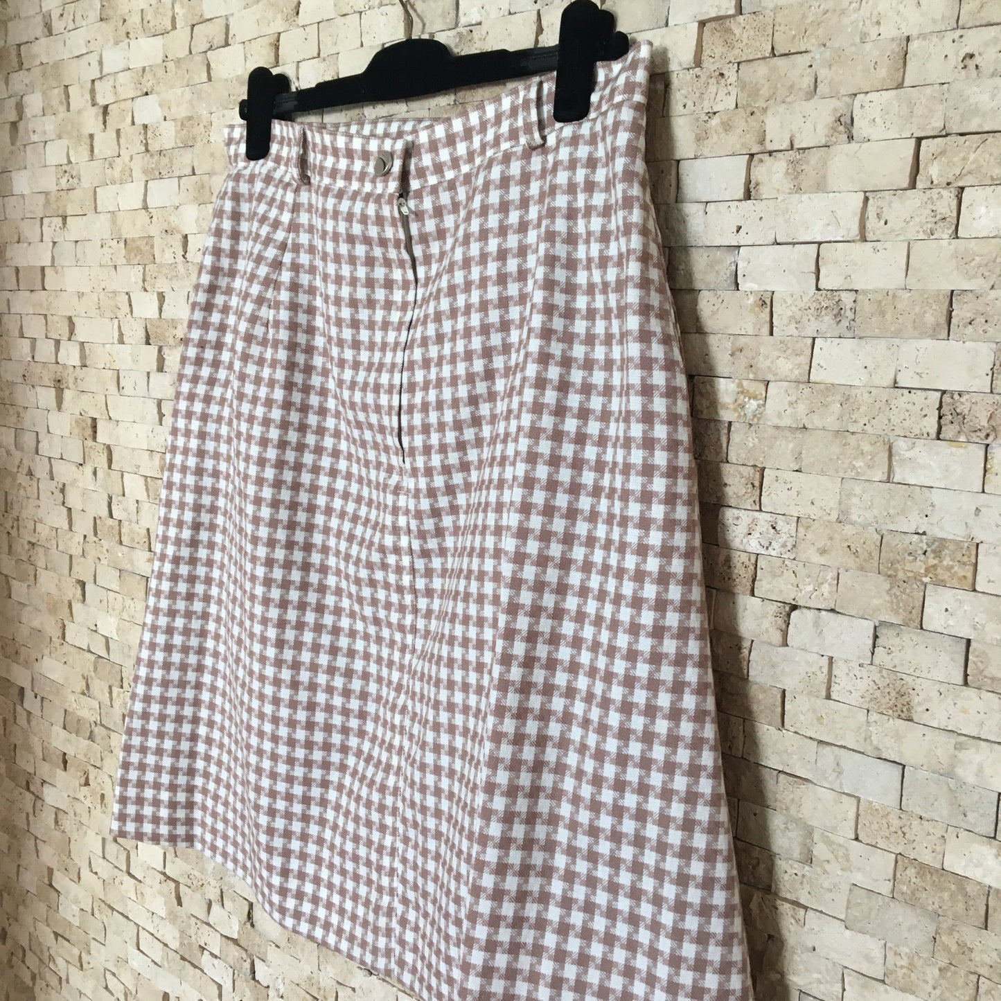 Brown & White Houndstooth Print Skirt