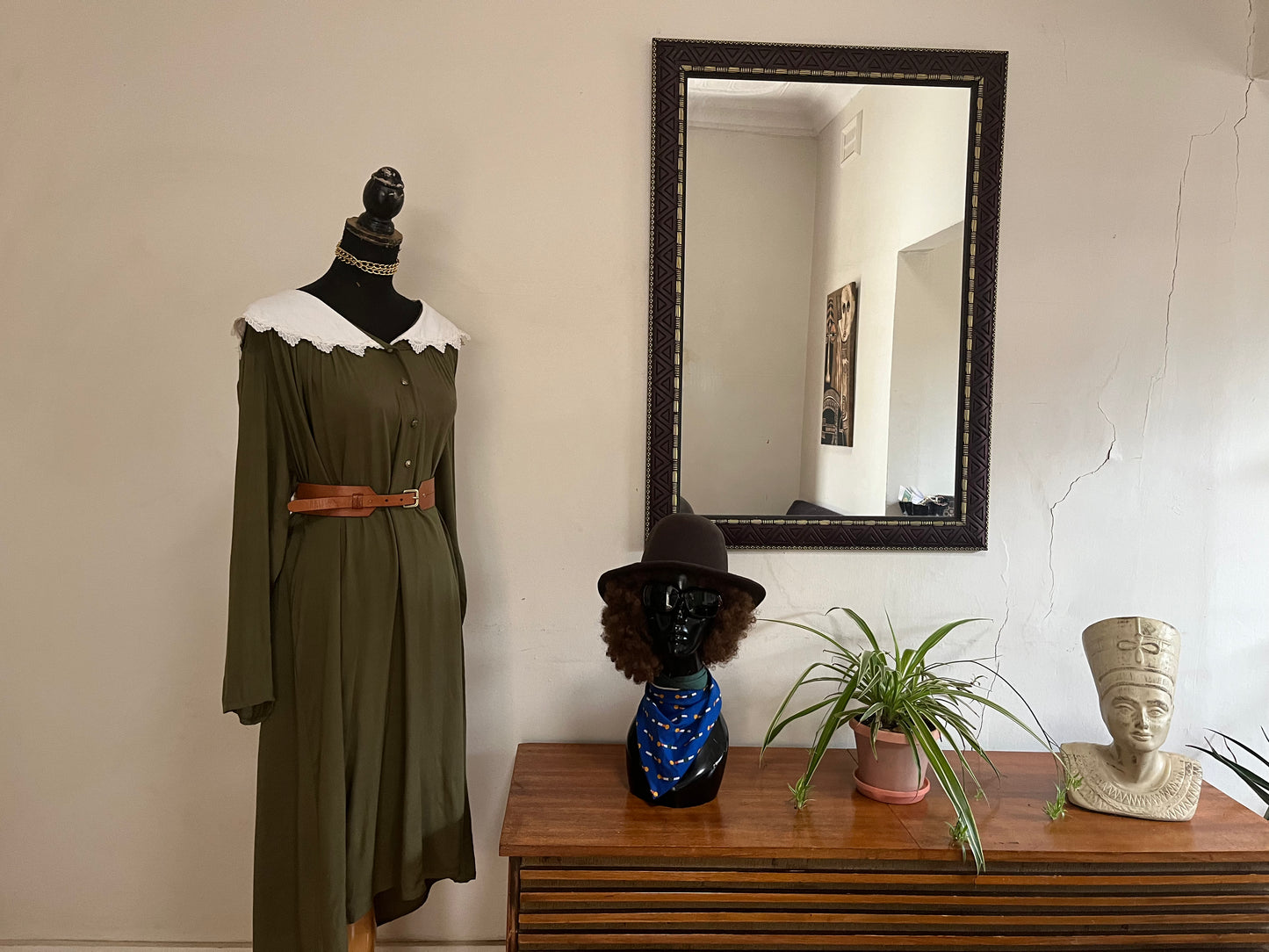 Olive Green Vintage Collar Dress