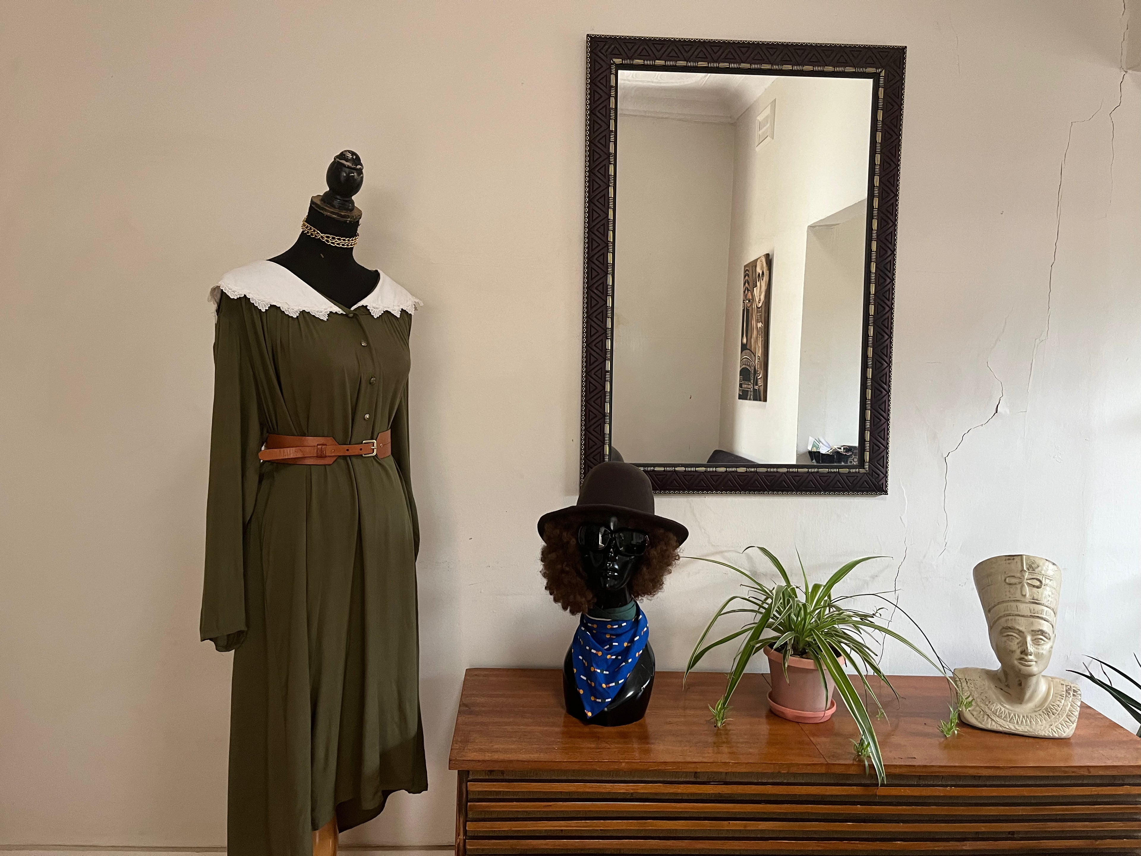 Olive Green Vintage Collar Dress