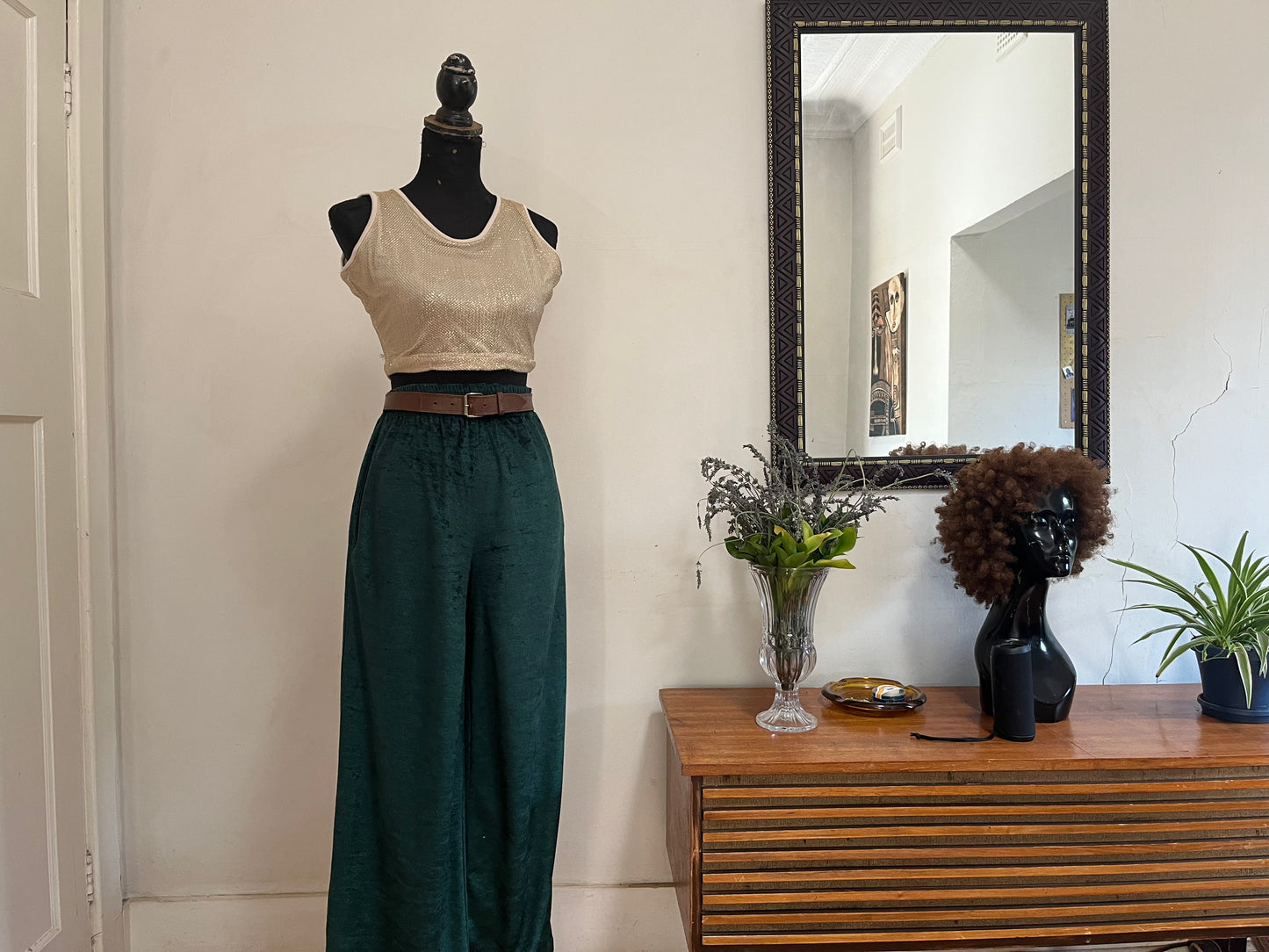 Velvet Green Palazzo Pants