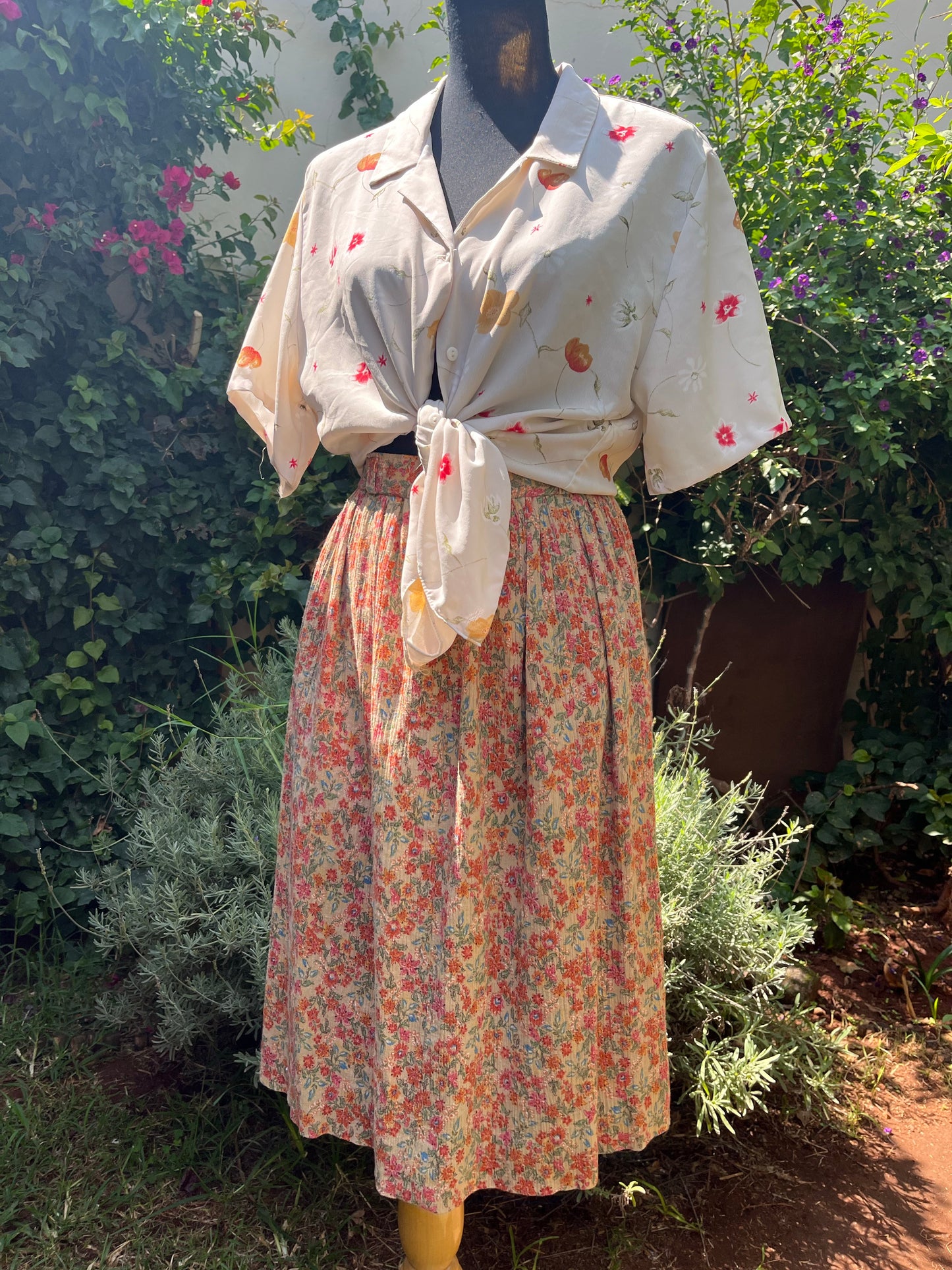 Floral High waist vintage skirt