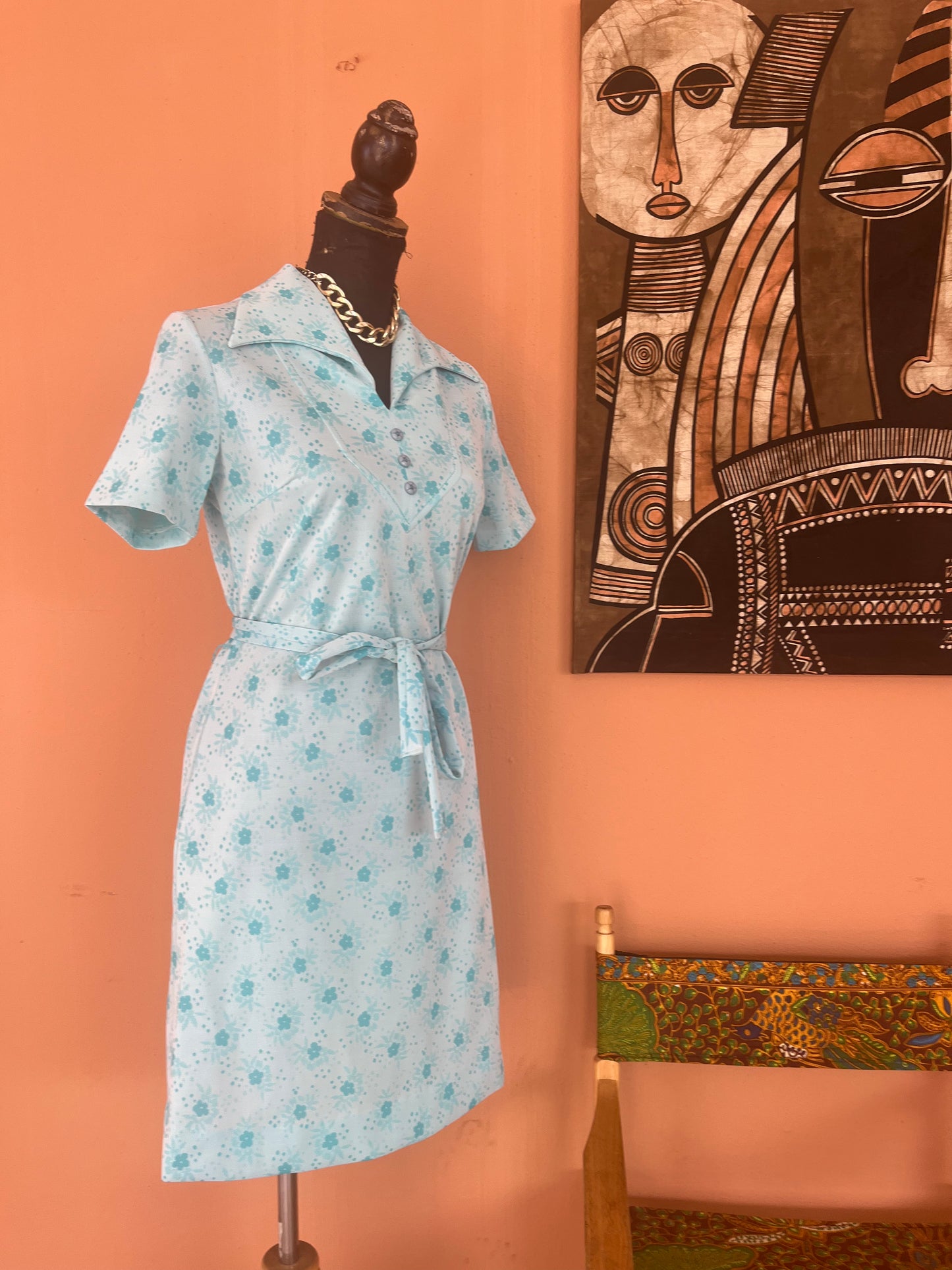 Blue 60s vintage zip up dress