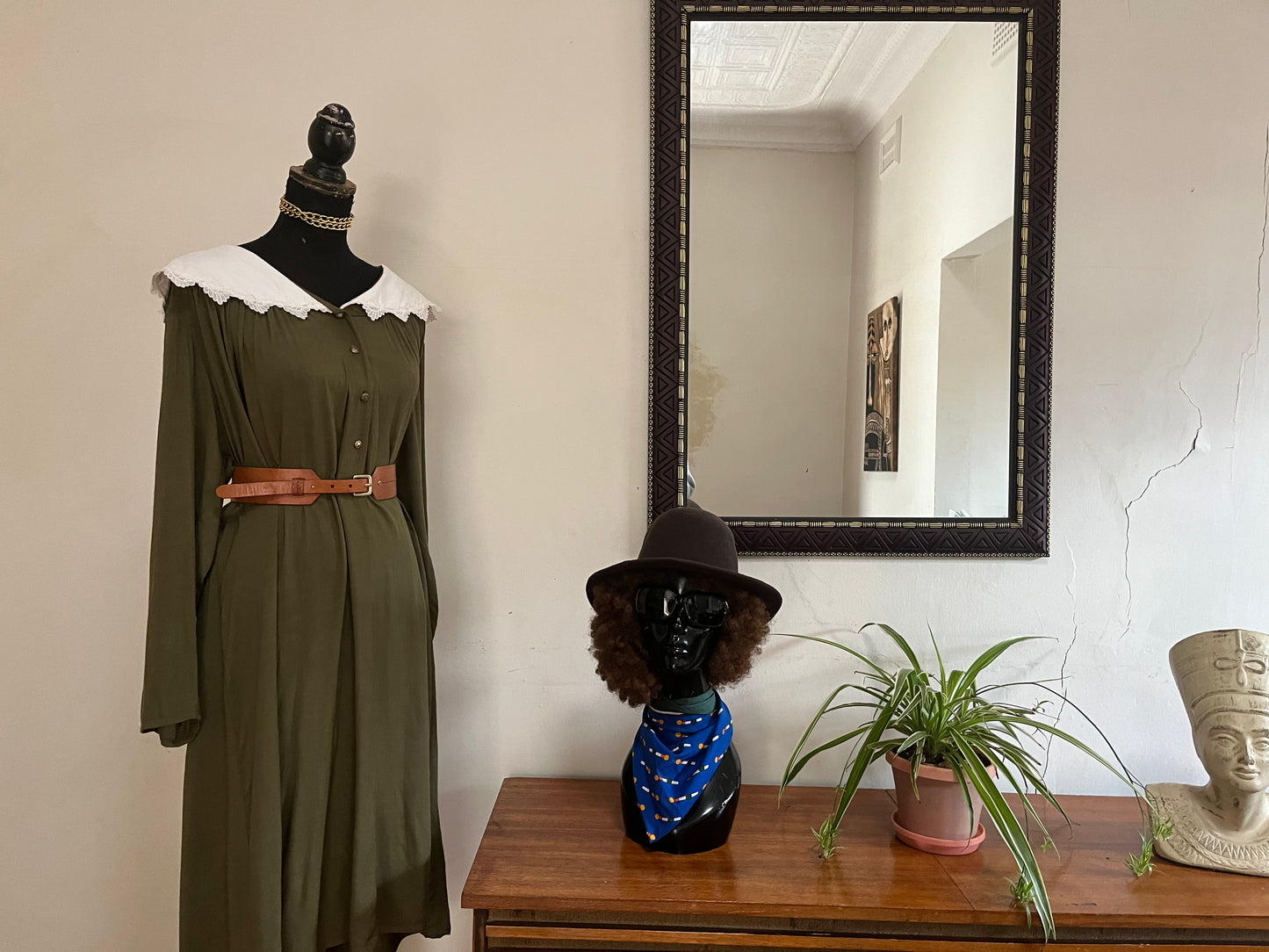 Olive Green Vintage Collar Dress