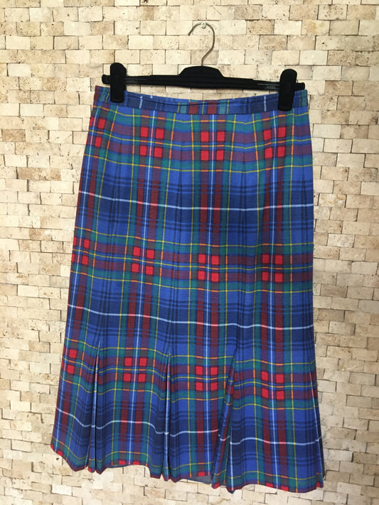 Blue Tartan Print Pleated Skirt