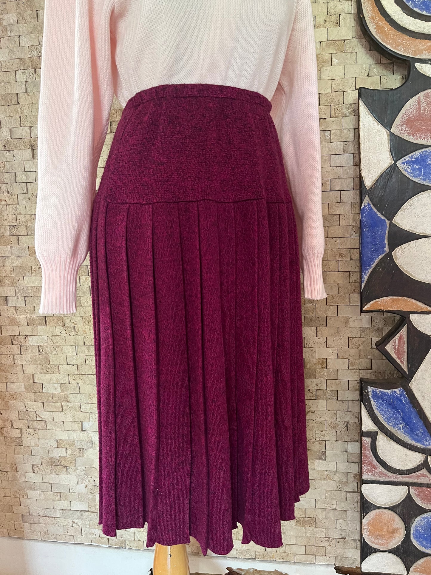 Purple Pleated Wool Skirt