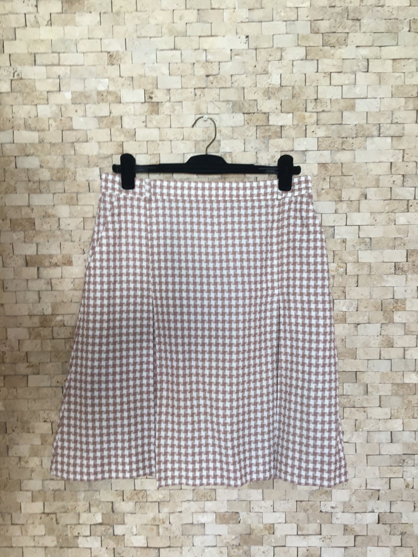Brown & White Houndstooth Print Skirt