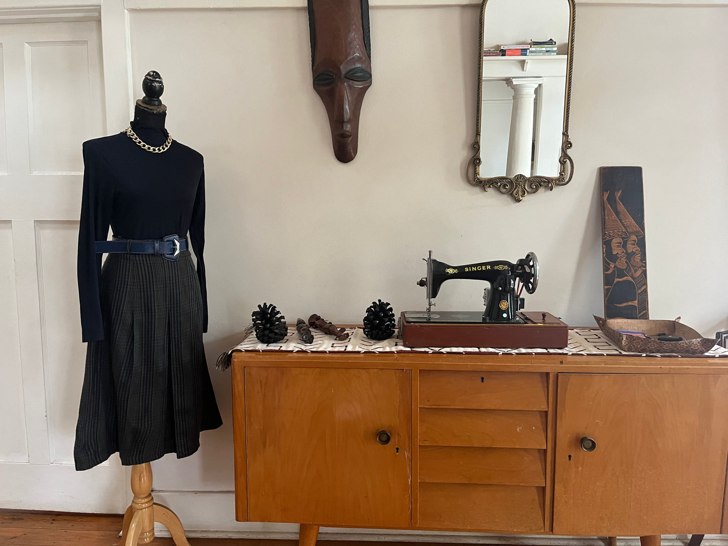 Navy Scotch Pleated Skirt
