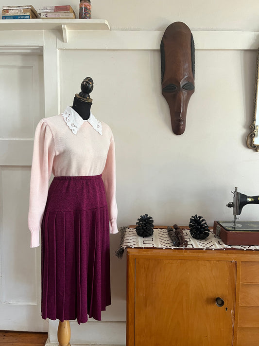 Purple Pleated Wool Skirt