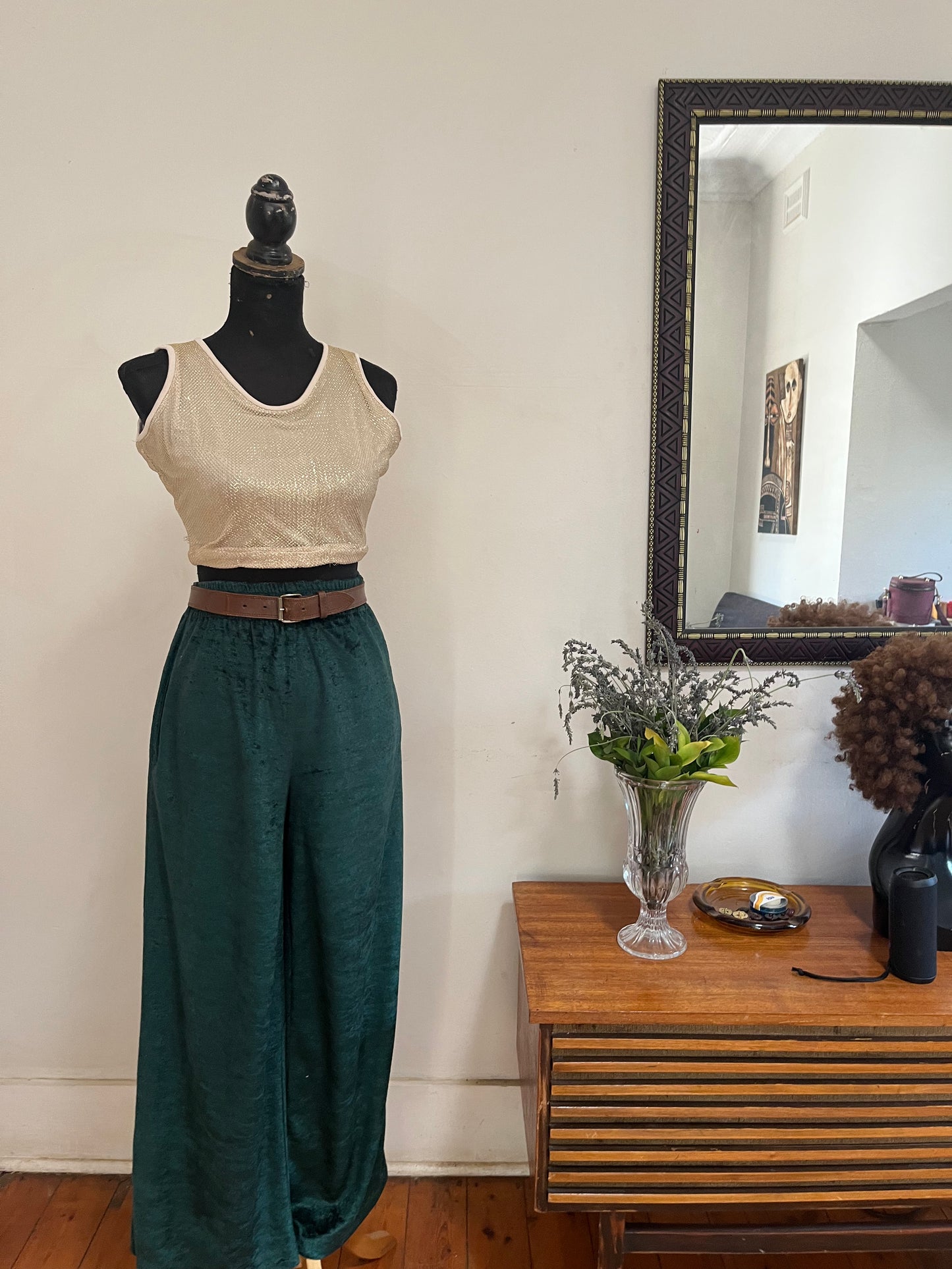 Velvet Green Palazzo Pants