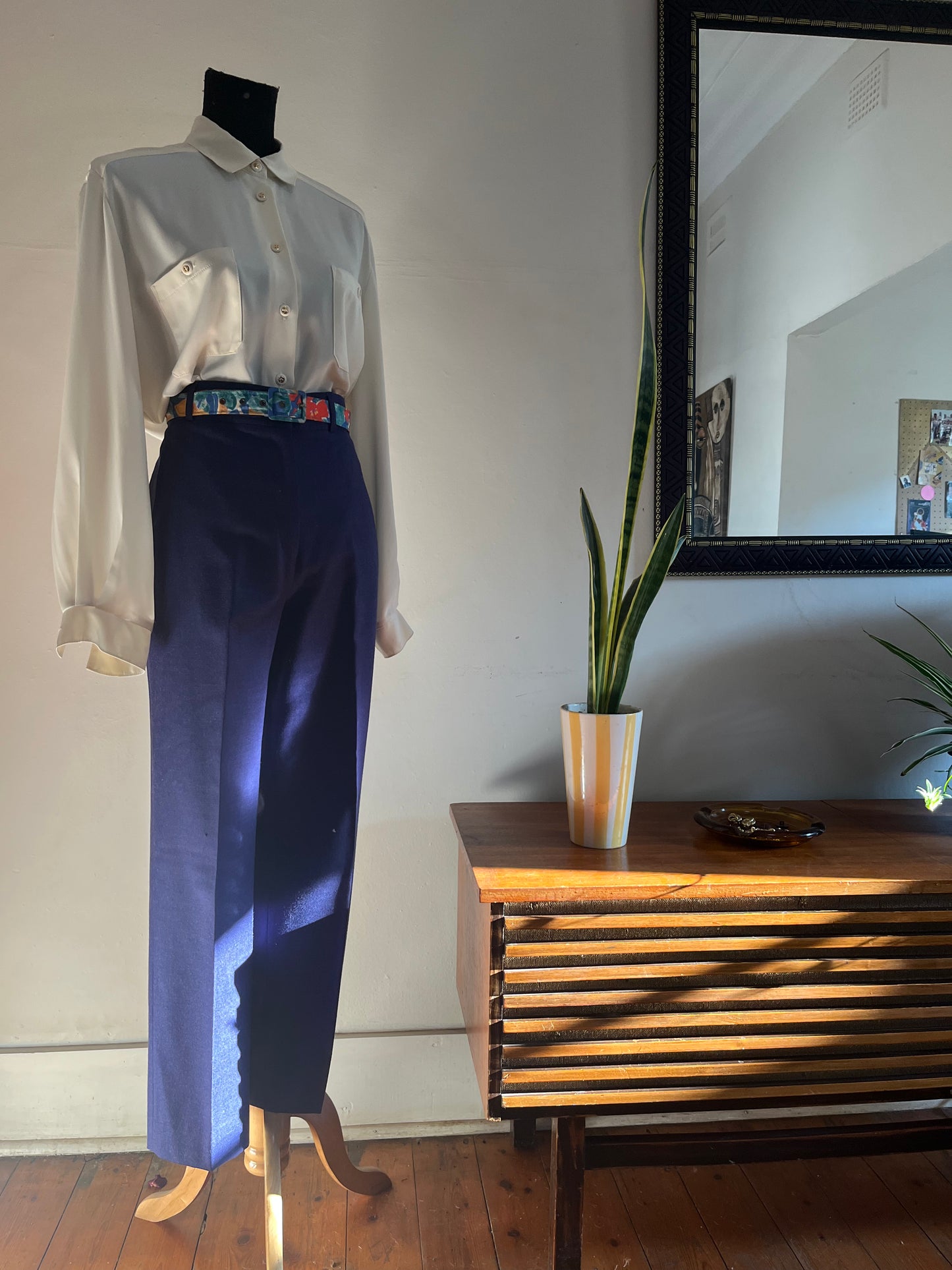 Purple Wool High-Waist Pants