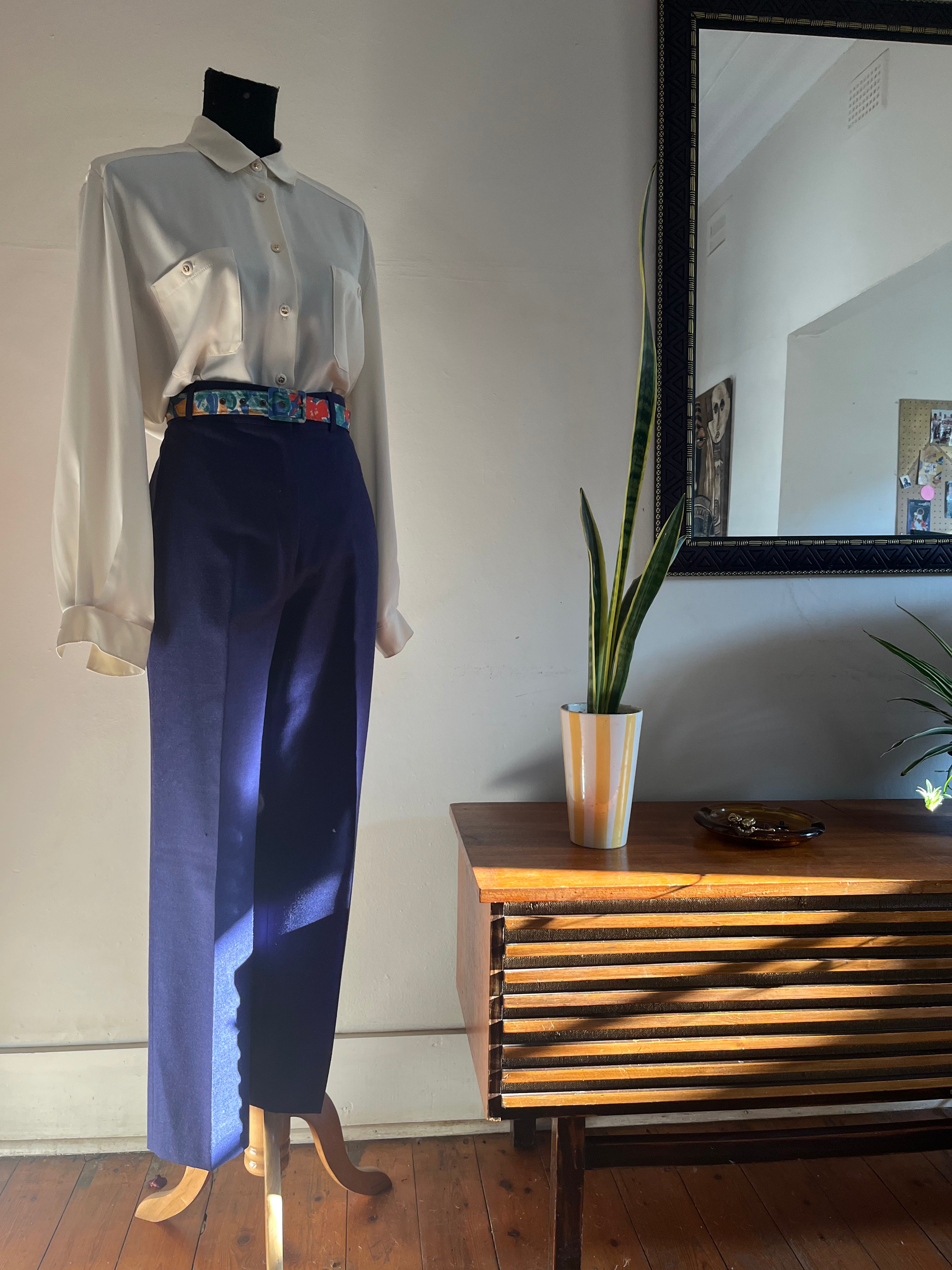 Purple Wool High-Waist Pants