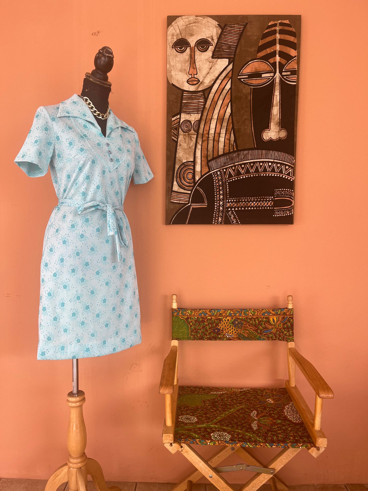 Blue 60s vintage zip up dress